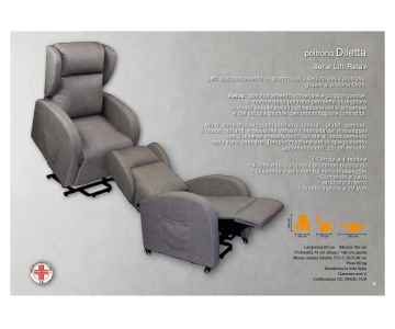 IVA 4% Poltrona Relax Lift (alzapersona) 1 Motore, Vibro Massaggio, Riscaldamento, 4 ruote, mod. Diletta
