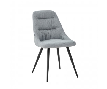 Sedia armchair imbottita in tessuto grigio chiaro, con gambe in metallo colore nero