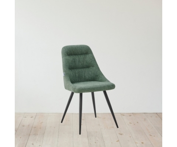 Sedia armchair imbottita in tessuto verde, con gambe in metallo colore nero