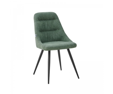 Sedia armchair imbottita in tessuto verde, con gambe in metallo colore nero