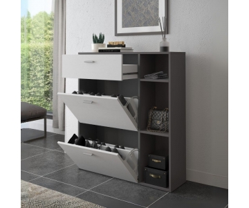 SCARPIERA 2 ANTE A RIBALTA E 1 CASSETTO, COLORE GRIGIO ANTRACITE E BIANCO 90x26 H101,5