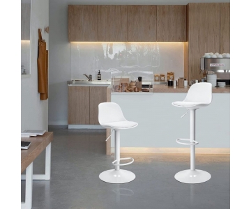 Sgabello Design Bianco, altezza regolabile, seduta imbottita, piede in acciaio