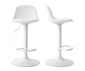 Sgabello Design Bianco, altezza regolabile, seduta imbottita, piede in acciaio