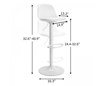 Sgabello Design Bianco, altezza regolabile, seduta imbottita, piede in acciaio