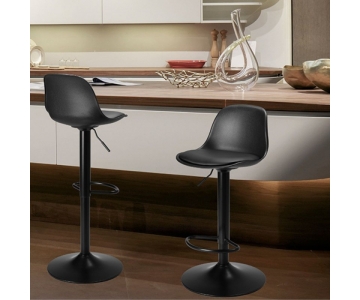 Sgabello Design Nero, altezza regolabile, seduta imbottita, piede in acciaio