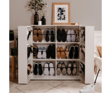 SCARPIERA 2 ANTE E 8 RIPIANI, 24 PAIA DI SCARPE, BIANCA E ROVERE