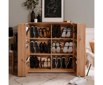 SCARPIERA 2 ANTE E 8 RIPIANI, 24 PAIA DI SCARPE, BIANCA E ROVERE