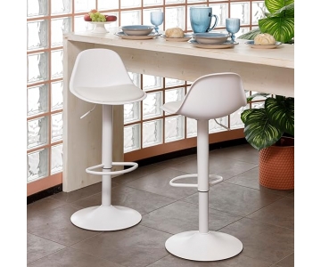 Sgabello Design Bianco, altezza regolabile, seduta imbottita, piede in acciaio