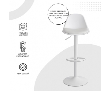 Sgabello Design Nero, altezza regolabile, seduta imbottita, piede in acciaio