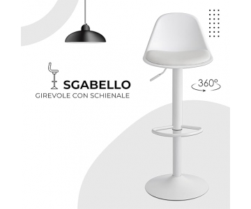Sgabello Design Nero, altezza regolabile, seduta imbottita, piede in acciaio