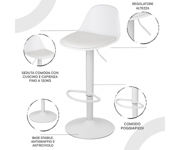 Sgabello Design Nero, altezza regolabile, seduta imbottita, piede in acciaio