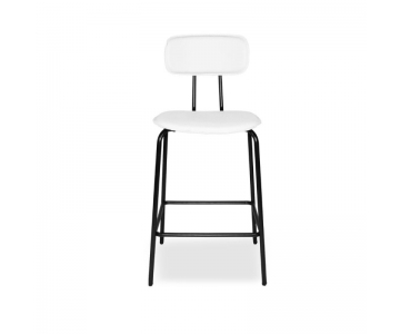 Sgabello Glami in tessuto PVC effetto cuoio, struttura metallo nero con poggiapiedi. Seduta H65