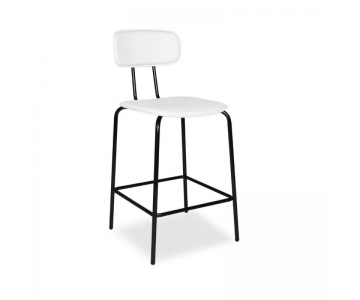 Sgabello Glami in tessuto PVC effetto cuoio, struttura metallo nero con poggiapiedi. Seduta H65