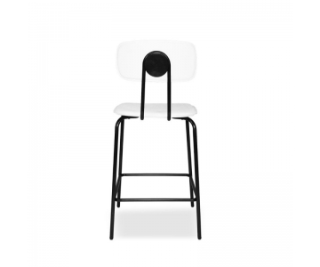 Sgabello Glami in tessuto PVC effetto cuoio, struttura metallo nero con poggiapiedi. Seduta H65