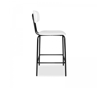 Sgabello Glami in tessuto PVC effetto cuoio, struttura metallo nero con poggiapiedi. Seduta H65