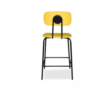 Sgabello Glami in tessuto PVC effetto cuoio, struttura metallo nero con poggiapiedi. Seduta H65