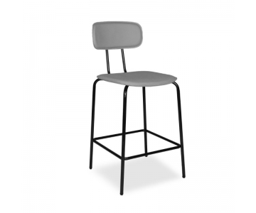 Sgabello Glami in tessuto PVC effetto cuoio, struttura metallo nero con poggiapiedi. Seduta H65