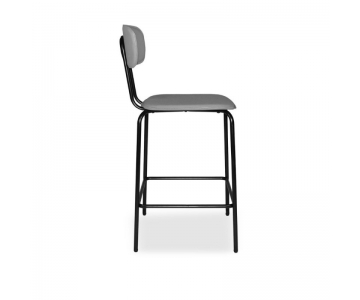 Sgabello Glami in tessuto PVC effetto cuoio, struttura metallo nero con poggiapiedi. Seduta H65