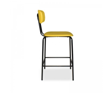 Sgabello Glami in tessuto PVC effetto cuoio, struttura metallo nero con poggiapiedi. Seduta H65