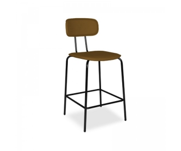 Sgabello Glami in tessuto PVC effetto cuoio, struttura metallo nero con poggiapiedi. Seduta H65