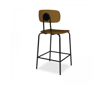 Sgabello Glami in tessuto PVC effetto cuoio, struttura metallo nero con poggiapiedi. Seduta H65