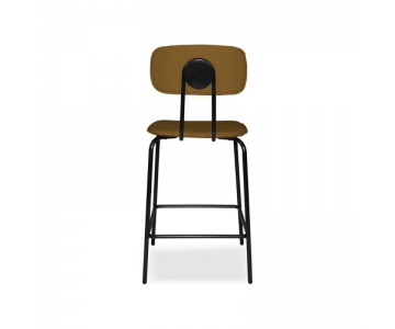 Sgabello Glami in tessuto PVC effetto cuoio, struttura metallo nero con poggiapiedi. Seduta H65