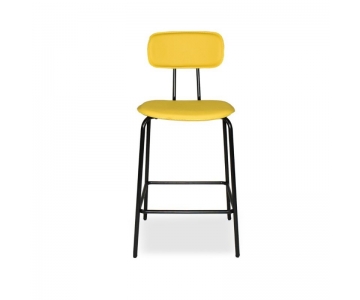 Sgabello Glami in tessuto PVC effetto cuoio, struttura metallo nero con poggiapiedi. Seduta H65