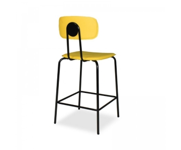 Sgabello Glami in tessuto PVC effetto cuoio, struttura metallo nero con poggiapiedi. Seduta H65