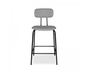 Sgabello Glami in tessuto PVC effetto cuoio, struttura metallo nero con poggiapiedi. Seduta H65