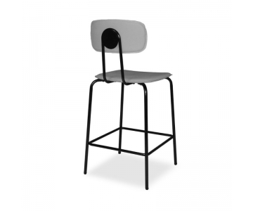 Sgabello Glami in tessuto PVC effetto cuoio, struttura metallo nero con poggiapiedi. Seduta H65