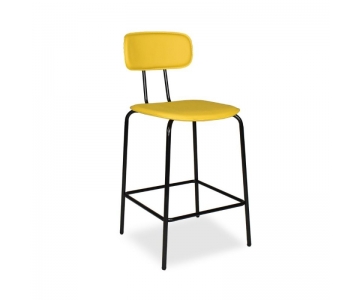 Sgabello Glami in tessuto PVC effetto cuoio, struttura metallo nero con poggiapiedi. Seduta H65