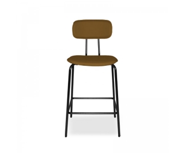 Sgabello Glami in tessuto PVC effetto cuoio, struttura metallo nero con poggiapiedi. Seduta H65