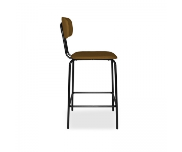Sgabello Glami in tessuto PVC effetto cuoio, struttura metallo nero con poggiapiedi. Seduta H65