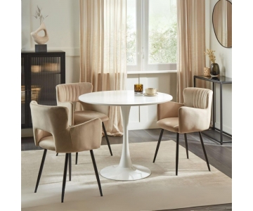 Tavolo rotondo da 90 per soggiorno, sala, salotto, bianco opaco, gamba metallo