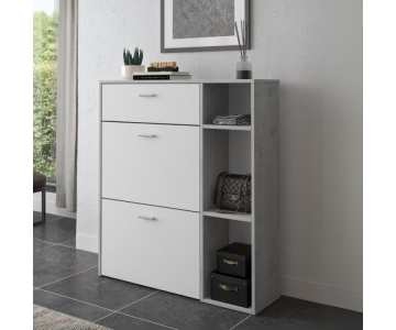 SCARPIERA 2 ANTE A RIBALTA E 1 CASSETTO, COLORE GRIGIO CEMENTO E BIANCO 90x26 H101,5
