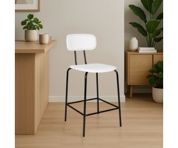 Sgabello Glami in tessuto PVC effetto cuoio, struttura metallo nero con poggiapiedi. Seduta H65