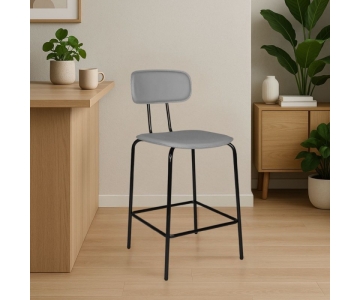 Sgabello Glami in tessuto PVC effetto cuoio, struttura metallo nero con poggiapiedi. Seduta H65