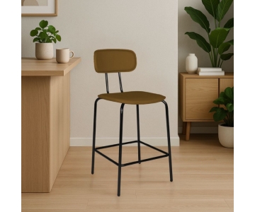 Sgabello Glami in tessuto PVC effetto cuoio, struttura metallo nero con poggiapiedi. Seduta H65